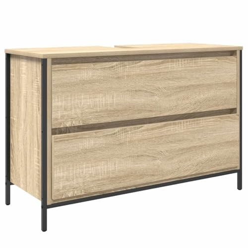 vidaXL Meuble Salle de Bain lavabo tiroirs chêne Sonoma 90x34,5x60 cm, Meuble Vasque de Toilette, Meuble de Rangement de Salle de Bain, Meuble de Bain