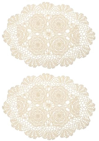 QUARKZMAN 2 Pz 18x12 Pollici Centrini All'uncinetto Fatti A Mano, Tovagliette In Cotone Poliestere Per Tavolo Da Pranzo Cucina Feste, Beige