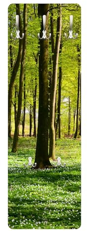 Wandgarderobe inkl. 5 Haken Wald Bäume platzsparendes Design - Made in Germany - Motiv Modern Flurgarderobe grün schmal Garderobenpaneel 2664
