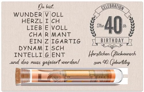 Otuuz Geldgeschenke 40 Geburtstag Geschenk für Männer und Frauen Geschenkset Enthält Holzkarte zum 40 Geburtstag und Reagenzglas Geld Gutschein Verpackung Geschenkverpackung