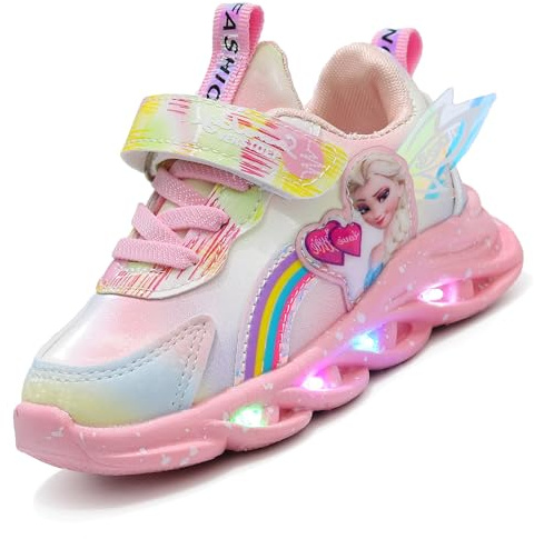 LCVibecx Elsa Shoes - Zapatos luminosos, zapatillas for niña con cierre de MAGIC TAPE, en color rosa y morado, tallas 21-35 EU, transpirables, antideslizantes, primavera, verano y otoño(Rosa,25 EU)