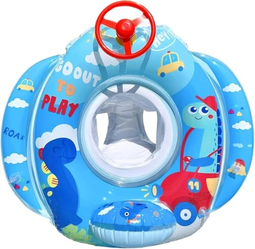 Schwimmring Baby Kinderpool und Strand Aufblasbarer Schwimmring für Kinder Von 6 Monate Bis 5 Jahren mit Lenkrad, Sitzkreis, Cartoon(Blau Dinosaurier)