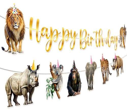 Dschungel Geburtstag Party Dekoration Alles Gute zum Geburtstag Banner | Dschungel Geburtstag Party Dekoration Alles Gute zum Geburtstag Banner Safari Jungle Animal Banner Papier Girlande