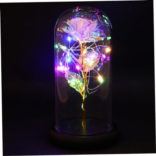 Alipis Lumineuse sous Cloche Verre Borosilicate Fleur Artificielle Décorative Cadeau Saint Valentin Romantique pour Femme