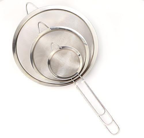 YRXEFY Premium Strainer Set: 3-Piece Stainless Steel Fine Mesh Sieves, Professional Grade Kitchen Colander for Baking, Cooking, Pasta Draining - Same Quality, Better Value