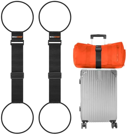 BILIONE Add a Bag Luggage Straps 2 Pack, Adjustable Bungee Elastic Belt | Connect 2 Suitcases, Hang Coat/Scarf, Secure Carry On & Travel Essentials, Lightweight 36g (Black)