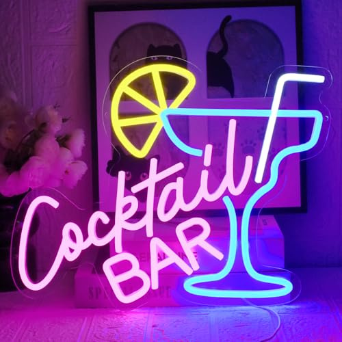 UExnkj-Y Cocktail Bar Neon Schild Led Cocktail Leuchtreklame Bar Neon Schilder Rosa Blau Neonschild für Pub Home Bier Club Man Cave Restaurant Shop Sign Cocktails Dekor