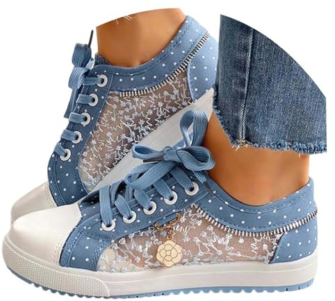 Generisch Dirndl Schuhe Damen Flach Spitzen Trachtenschuhe Mesh Atmungsaktive Trachten Sneaker Oktoberfest Elegante Weiß Hochzeitsschuhe Bestickte Bequeme Leichte Brautschuhe