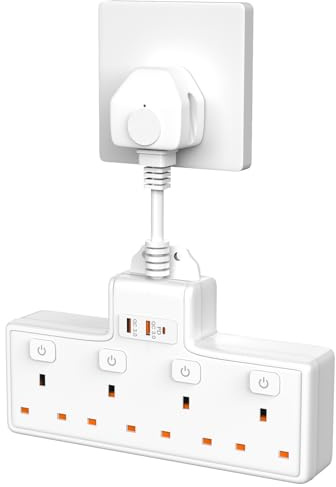 Multi Plug Adaptor, 4 Way Plug Adapter Extension Socket | PD20W USB C Slot, UK Wall Adaptor with 3 USB Ports, Multi Outlets Extender for Home, Office, Kitchen