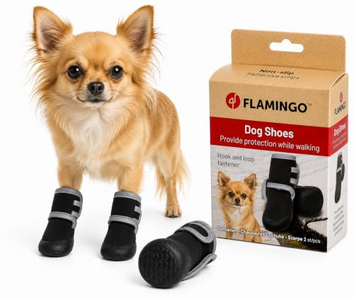 Flamingo hundeschuhe - Laky - 2 stück - schwarz - XS - 3,5x4x8,2 cm - Polyester - weiche Sohlen - rutschfest - reflektierend