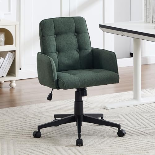 DAYALANE Bürostuhl, Homeoffice Stuhl mit Rollen, Grün | Arbeitsstuhl höhenverstellbar, aus Leinen, Drehstuhl Schreibtischstuhl für Homeoffice Büro