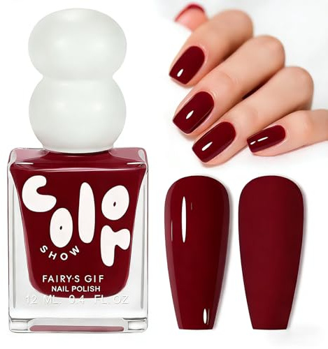 Smalto per unghie rosso bordeaux, 12 ml, a base d'acqua, atossico e ad asciugatura rapida, asciugatura rapida, per nail art da donna, senza lampada UV (bordeaux)