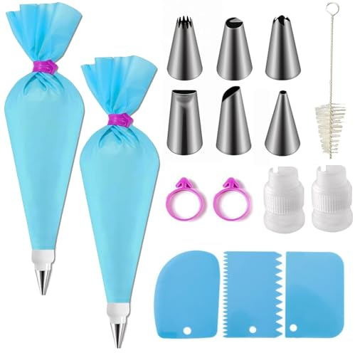 Set di sac à poche e ugelli, kit di tubazioni riutilizzabili grandi sacchetti riutilizzabili, accoppiatore, ugelli per glassare per decorare torte, pasticceria, cupcake, biscotti, forniture da forno