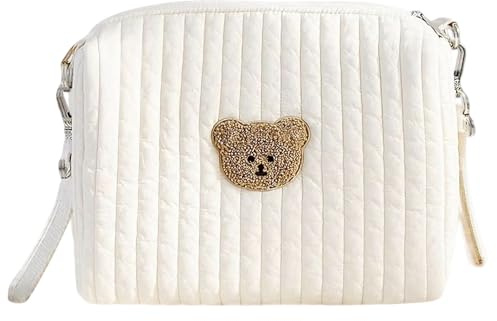 Saituo Home Bolso Carro Bebe de Pañales Portátiles, 25x17 x10CM, Pañaleras para Bebes con Cremallera, Bolso de Cambio, Mini Bolsas de Hombro, Diseño de Oso, Bolsa de Viaje Portátil para Madres (B)