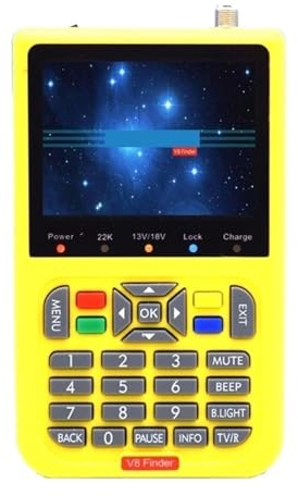 Cercatore Satellitare LCD Da 3,5 Pollici HD DVB-S/S2 Digitale H.264 MPEG-4 DVB S S2 Misuratore Completo 1080P FTA Satfinder Rilevamento Preciso(Yellow)