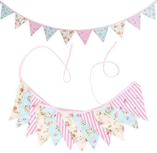 SHIFANQI 2 Packs Fabric Bunting, 6.4m, 24Pcs Floral Triangle Bunting for Nursery Decor, Colorful Cotton Bunting Garland for Garden, Afternoon Tea, Wedding, Birthday Party, Bedroom Outdoor Decoration