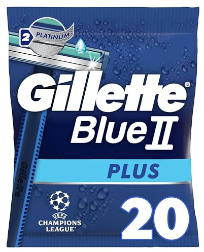 Gillette Rasoir Jetable pour Hommes Blue II, Pack de 20, Bleu - 2 Lames Ultra-Affûtées au Revêtement Platine, pour 5 Rasages de Près Tout Doux