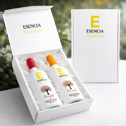Pack Regalo Gourmet – 2 Botellas Aceite de Oliva Virgen Extra Picual y Royal – Esencia Andalusí Gourmet – 500 ml