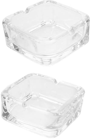 Lurrose Cenicero Cuadrado de Vidrio Transparente Diseño Retro Prueba de Viento, Mini Contenedor de Almacenamiento Adecuado para Interiores y Reuniones Pequeñas, Paquete de 2 Unidades