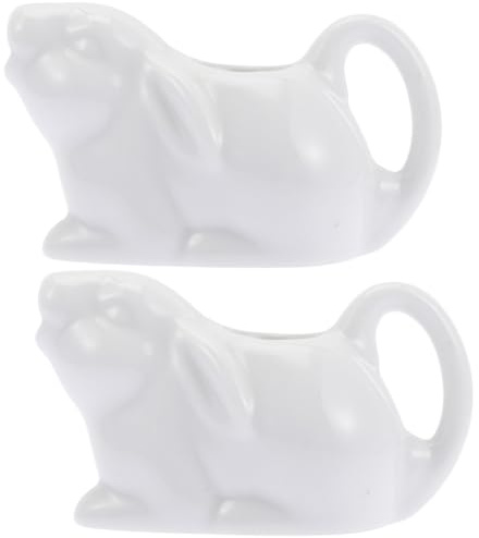 EXAOMBLE Set 2 Pezzi Bricco per Latte in Ceramica Bianco a Forma di Coniglio, Semplice e Pratico, per Servire Salse Calde in Hotel e Ristoranti