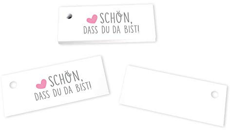 in due 20 Kärtchen 'Schön, DASS du da bist!' grau rosa 7,5 x 3 cm - Gastgeschenke Hochzeit Goldhochzeit Bastelbedarf Geburtstag Feier Party
