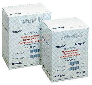 Holthaus Medical Mullkompresse Temedia®, Kompresse Verbandmull Mullauflage, 12-f, 17-fädig, steril, 10x10cm 25x2St