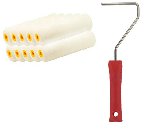 Malerversand SET: 10x Lackierwalze - Lackwalze - Schaumrolle - Schaumwalze superfein beidseitig gerundet 11 cm + GRATIS Farbrollen Bügel - Steckbügel