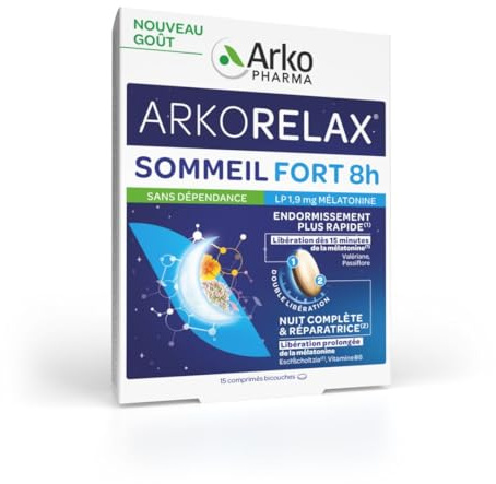 Arkopharma - Arkorelax Sommeil Fort 8 heures - Permet de retrouver un sommeil de qualité, sans dépendance - 15 comprimés