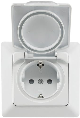 MILOS Steckdose Feuchtraum Unterputz IP44 mit Schutzklappe Innen und Aussen Schutzkontaktsteckdose Silikondichtung 250V / 16A Weiß