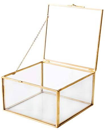 Utopz Golden Glass Jewelry Keepsake Square Box Home Decor Display Vintage Glass Jewelry Organizer, Decorative Boxes, Brass & Clear Glass, 5x5x3