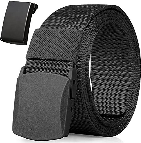 Ceinture en Nylon, 1 pcs Ceinture Tactique Militaire, Rapide à Travers la sécurité de l'aéroport, Boucle en métal + Boucle en Plastique, Noir, Taille Unique