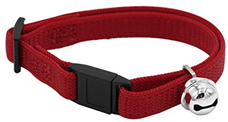 Aime Halsband aus rotem Nylon für Katzen, Sicherheitsschnalle gegen Verwirren, Größe verstellbar + Glöckchen aus Metall