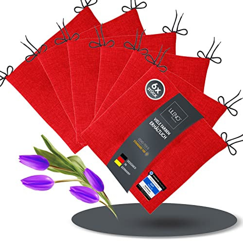 LILENO HOME 6er Set Stuhlkissen Rot (40x40x4,5 cm) - Sitzkissen für Gartenstuhl, Küche oder Esszimmerstuhl - Bequeme UV-beständige Indoor u. Outdoor Stuhlauflage als Stuhl Kissen