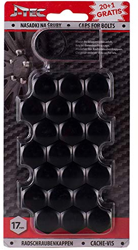 J-Tec Satz universelle Radmutterkappen - Schwarz Kunststoff - 17mm | Satz à 20+1 Stück