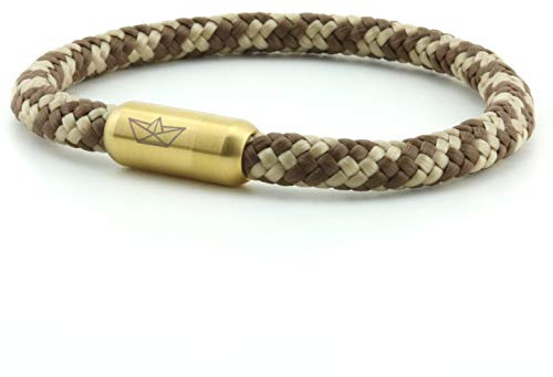 Paper-Ship Armband Atlantis No. 511-5mm Segeltau Seil in Braun & Beige mit Magnetverschluss in Gold (19.00)