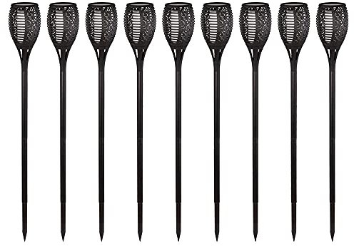 etc-shop Gartenfackeln Solar Flamme 97,5 cm Solarleuchten Garten Deko Solarlampen für Außen Flammenlicht, Feuereffekt, Kunststoff schwarz, 54x LED gelbe Lichtfarbe, DxH 12x97,5 cm, 9er Set