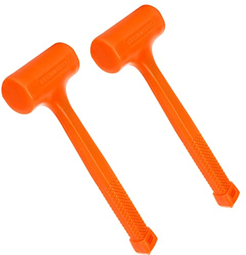 Acrux7 Dead Blow Hammer Set of 2 Pcs 1Lb Neon Rubber Orange Mallet Hammer with Non-Marring Rubber Coating, Dead Blow Ball Peen Hammer, Checkered Grip, Spark and Rebound Resistant