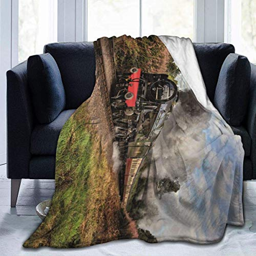 ujmki Throw Blanket, Cozy Fleece Blanket, Warm Super Soft Comfort Caring Gift for Children and Adult, 152cm x 127cm, Funny Steam Train