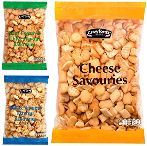 MULTIPLE Crawfords Savouries Bundle Cheese 300g Salt & Vinegar 250g Sour Cream & Chive 250g Bags, 3 Piece Set