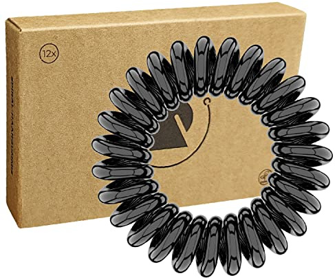 Reskthetic® Spiralhaargummis Damen & Herren – Starker Halt ohne Ziepen, Anti-Haarbruch Zopfgummis rutschfest für Sport, Dickes & Dünnes Haar (schwarz, 12 x 4 cm)