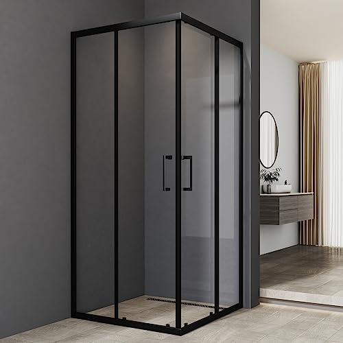 Duschkabine 90x90x185cm Eckeinstieg Schwarz Doppel Schiebetür 6mm ESG Glas Dusche Duschabtrennung Duschwand