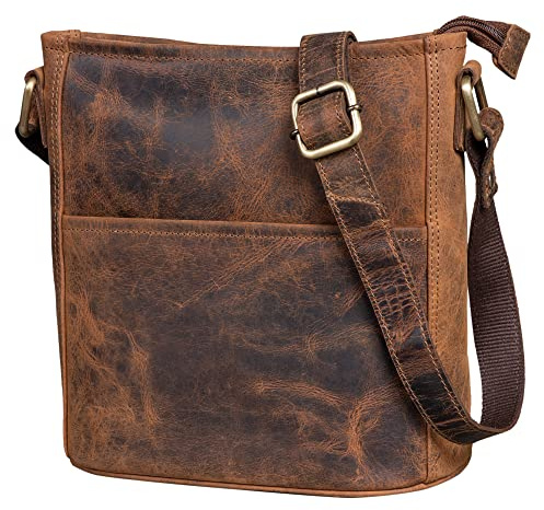 LEABAGS Leder Handtasche Damen I Premium Echtleder Umhängetasche I Schultertasche I Damentasche I Tragetasche für Arbeit Uni Schule Freizeit
