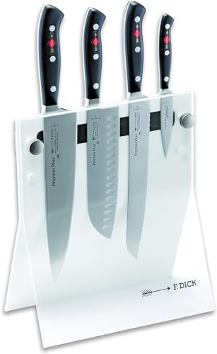 F. Dick Premier Plus Messerblock 4Knives (4-teilig, Officemesser Santoku Küchenmesser Brotmesser, Messer-Set, aus hochlegiertem Stahl, Klinge lasergeprüft, X50CrMoV15, Griff Kunststoff), 88040110-05