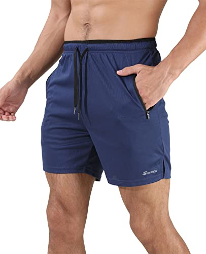 Suwangi Sportshorts för män, korta byxor, snabbtorkande sportbyxor, träningsshorts, lätta med dragkedja, blå, M