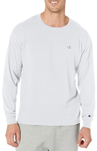 Champion Legacy Basics-L-s Crewneck - Camiseta de Manga Larga para Hombre, Color Blanco., S