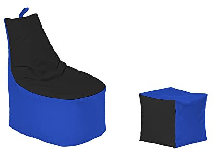 Momiralland Classic Sitzsack XL - XXL mit Hocker Sitzkissen BodenKissen Sessel In- & Outdoor geeignet Gaming Sitzsack für Erwachsene und Kinder… (Blau – Schwarz, XL - Durchmesser 65 cm)