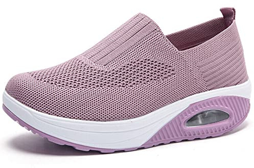 Dfcdcoo Ortopediska sneakers för kvinnor, ortopediska sneakers för kvinnor, luftkudde slip-on promenadskor plattform nät sneakers sandaler (rosa, 41)