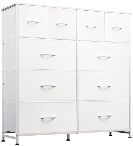 WLIVE White Dresser for Bedroom with 10 Drawers, Fabric Dressers, Tall Chest of Drawers for Closet, Storage Drawer Unit, Organizer Unit for Hallway, Living Room