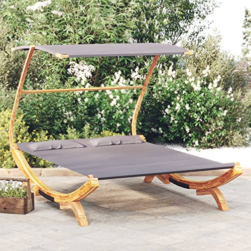 Yolola Loungebett mit Dach Hängematte Sonnenliege Holz Sonnenliege Draußen Loungebett Outdoor Hängeliege Schwebeliege Outdoor-Doppelliege Gartenliege165x203x138 cm Bugholz Massiv Anthrazit