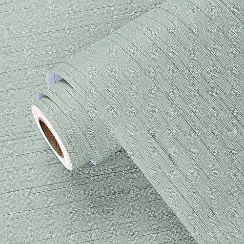 Yullpaper Light Green Wallpaper for Living Room Sage Wallpaper Peel and Stick Girls Bedroom Plain Green Textured Wallpapers with Sliver Glitter Lines Washable Vinyl Cabinet Cover 40cm X 200cm